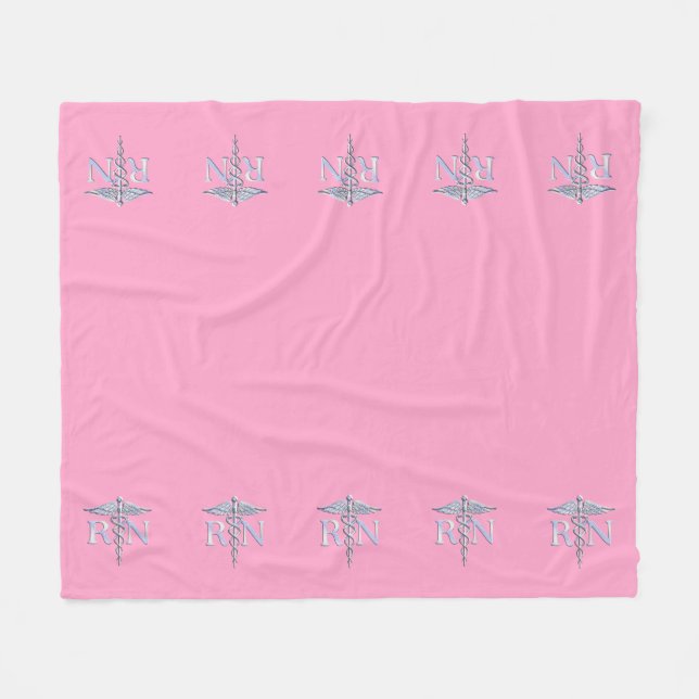 Eingetragene Krankenschwester RN Caduceus auf Pink Fleecedecke (Vorderseite (Horizontal))