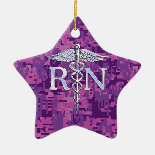 Eingetragene Krankenschwester RN Silver Caduceus a Keramikornament (Vorne)