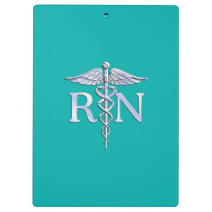 Eingetragene Krankenschwester RN Silver Caduceus a Klemmbrett