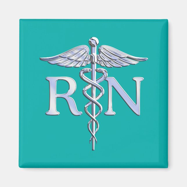 Eingetragene Krankenschwester RN Silver Caduceus a Magnet (Vorne)