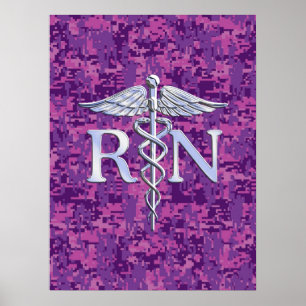 Eingetragene Krankenschwester RN Silver Caduceus a Poster