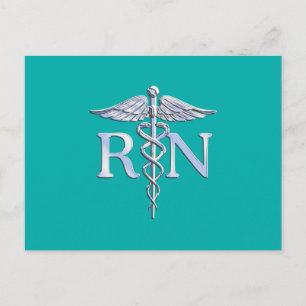 Eingetragene Krankenschwester RN Silver Caduceus a Postkarte