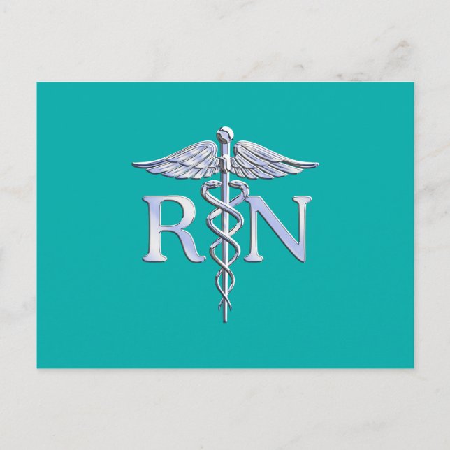 Eingetragene Krankenschwester RN Silver Caduceus a Postkarte (Vorderseite)
