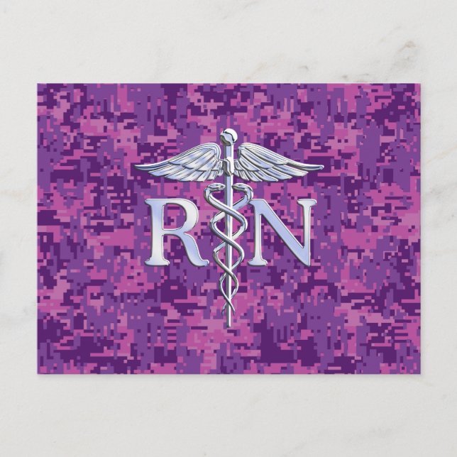 Eingetragene Krankenschwester RN Silver Caduceus a Postkarte (Vorderseite)