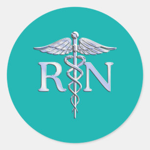 Eingetragene Krankenschwester RN Silver Caduceus a Runder Aufkleber