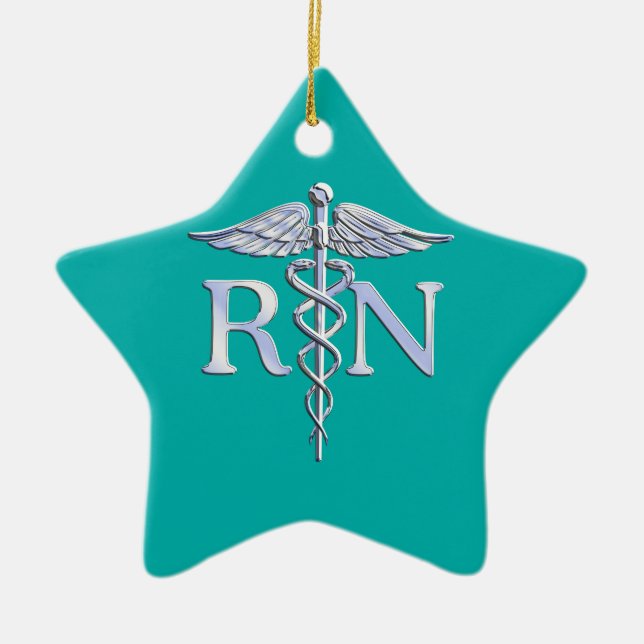 Eingetragene Krankenschwester RN Stilvolles Caduce Keramikornament (Vorne)