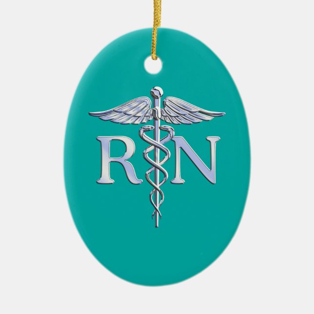 Eingetragene Krankenschwester RN Stilvolles Caduce Keramikornament (Vorne)