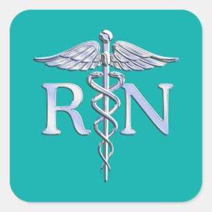 Eingetragene Krankenschwester RN Stilvolles Caduce Quadratischer Aufkleber