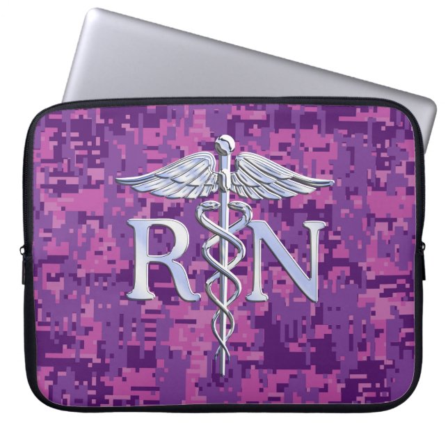 Eingetragene Krankenschwester Silver Caduceus Pink Laptopschutzhülle (Vorderseite)
