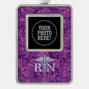 Eingetragene Krankenschwester Silver Caduceus Pink Rahmen-Ornament Silber