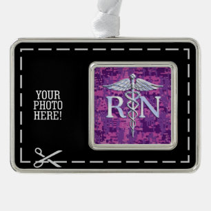 Eingetragene Krankenschwester Silver Caduceus Pink Rahmen-Ornament Silber