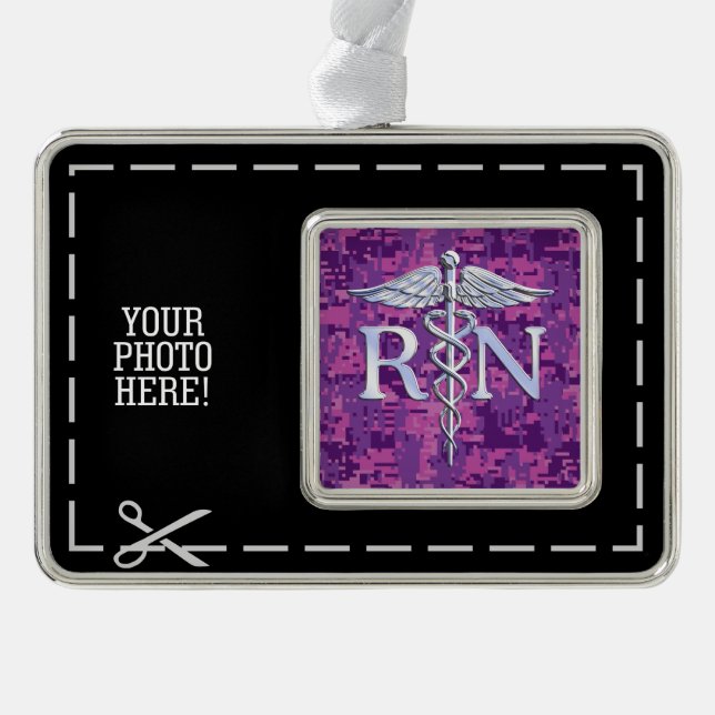 Eingetragene Krankenschwester Silver Caduceus Pink Rahmen-Ornament Silber (Vorderseite)