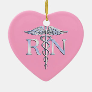 Eingetragenes Nurse Silver Caduceus Light Pink Dec Keramik Ornament