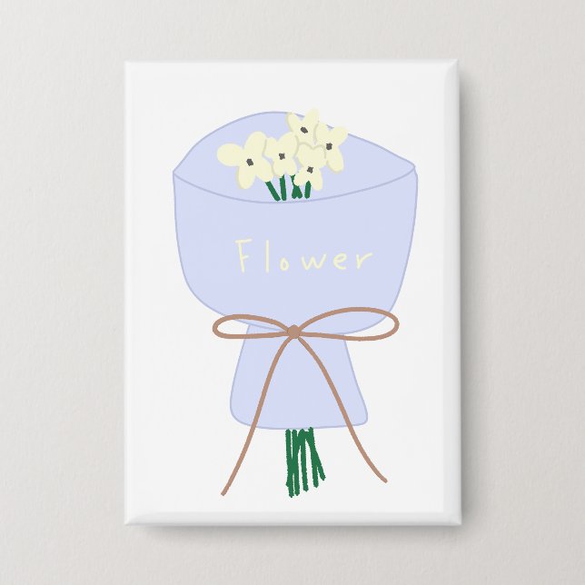 Eingewickelter Creme-Blumenstrauß-Geschenk Button (Vorderseite)
