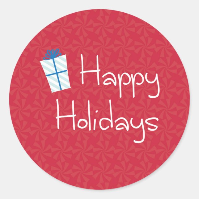 Eingewickeltes Geschenk mit roter Pfefferminz Runder Aufkleber (Vorderseite)