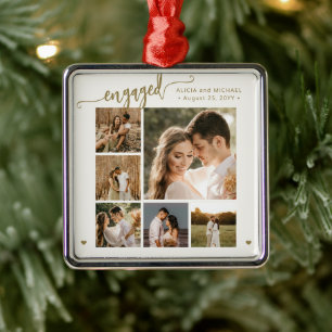 Eingravierte Goldschrift 6 Foto-Verlobungsgeschenk Ornament Aus Metall