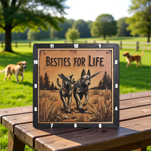 Eingraviertes Hundepaar Outback-Feld Quadratische Wanduhr