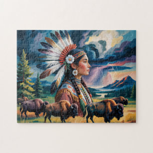 Einheimische Frau mit Bison Puzzle