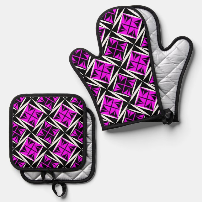 Einheimische Heilige Winde in Rosa Ofenhandschuh & Topflappen-Set (Vorderseite/Rückseite)