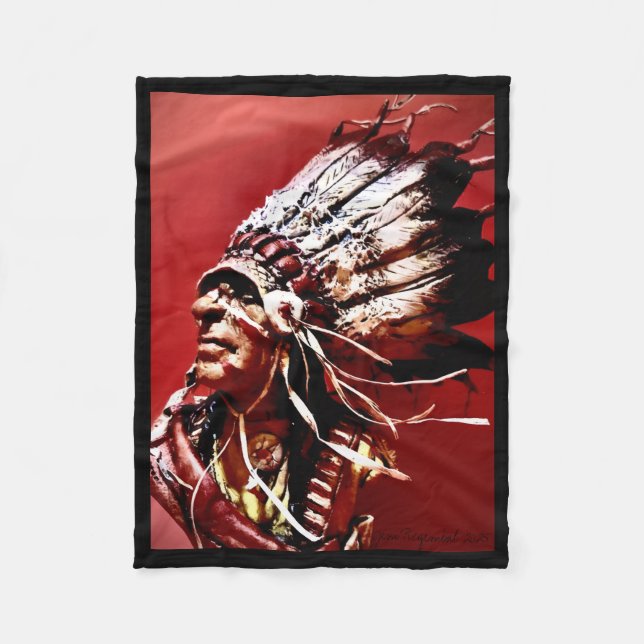 Einheimische "Nez Perce Häuptling" Originalkunst  Fleecedecke (Vorderseite)
