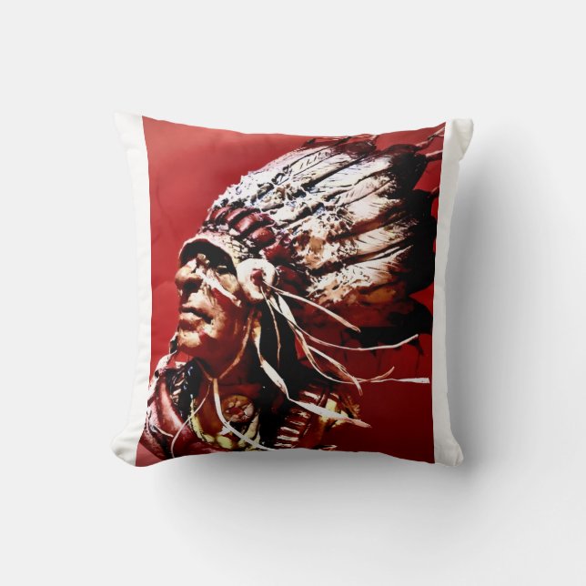 Einheimische "Nez Perce Häuptling" Originalkunst  Kissen (Vorderseite)