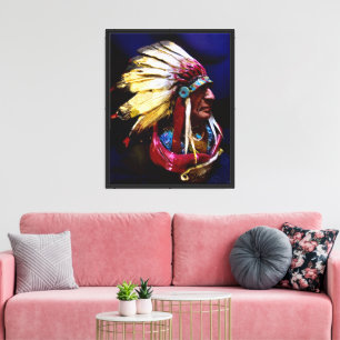 Einheimischer "Hunkpapa-Häuptling" Originalkunst Leinwanddruck