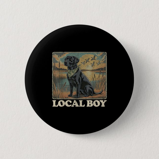 Einheimischer Junge Black Lab Jagdhund Marsch Szen Button (Vorderseite)