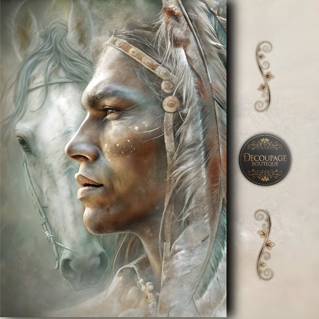 Einheimisches Kriegerprofil & Pferd Decoupage Seidenpapier (Native Warrior Profile & Horse Decoupage Tissue Paper)