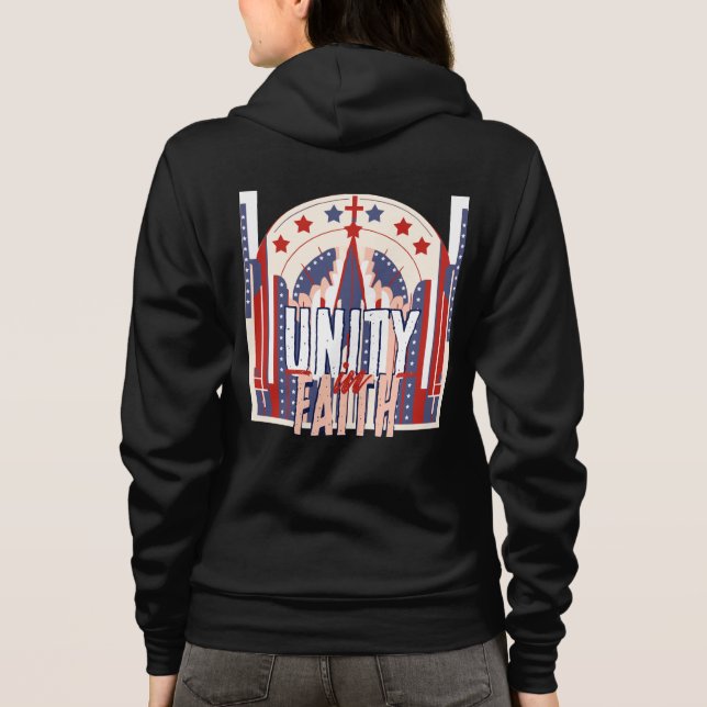Einheit im Glauben: Eine patriotische Denim Jacket Hoodie (Rückseite)