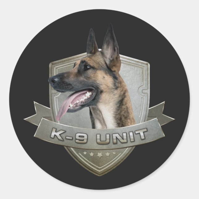 Einheit K9 - Malinois - belgischer Schäfer Runder Aufkleber (Vorderseite)