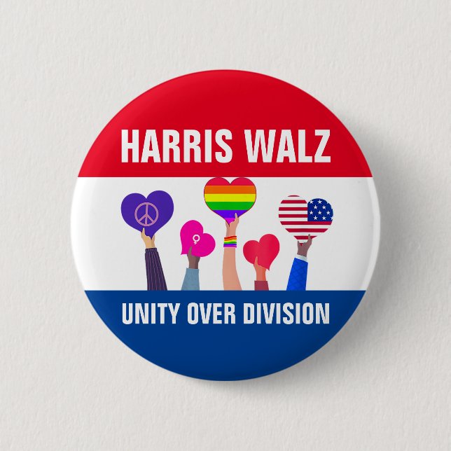Einheit über Division Harris Walz Tim Walz Red Blu Button (Vorderseite)