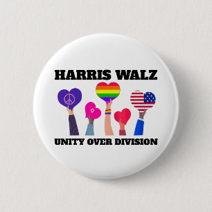 Einheit über Division Kamala Harris Tim Walz Button