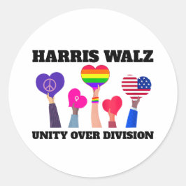 Einheit über Division Kamala Harris Tim Walz Runder Aufkleber