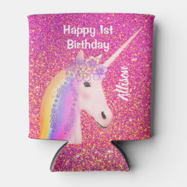 Einhorn 1. Geburtstag Party Rosa Glitzer Monogramm Dosenkühler