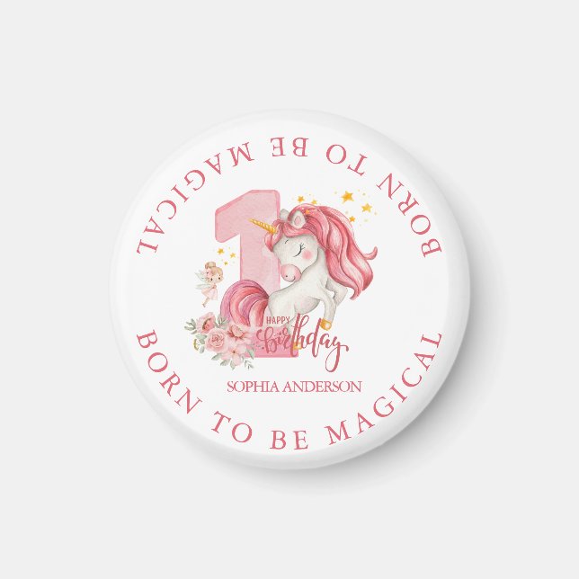 Einhorn 1. Geburtstag Rosa Kleines Mädchen  Magnet (Vorne)