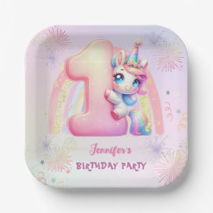 Einhorn 1. Geburtstag Rosa Mädchen Süße Papier Ser Pappteller
