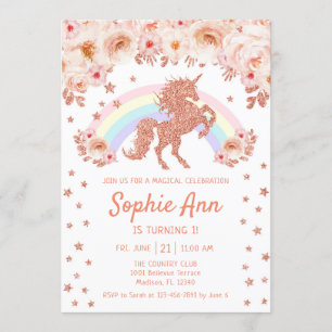 Einhorn 1. Geburtstag - Rose Gold Pink Einladung