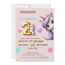 Einhorn 2. Geburtstag Einladung Girl Lila & Gold
