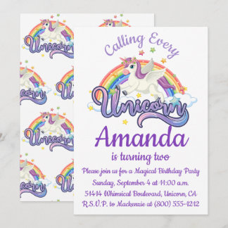 Einhorn 2. Geburtstag Magische Whimiskale Einladun Einladung