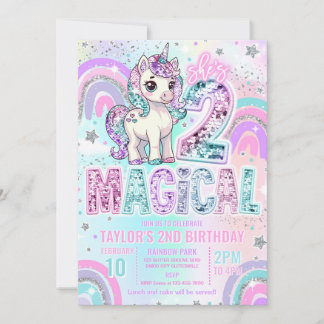 Einhorn 2. Geburtstag Zwei Magische Regenbogen Gli Einladung
