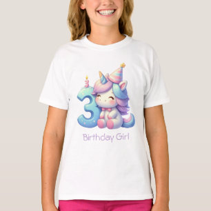 Einhorn 3. Geburtstag Mädchen Rosa Lila Blau T-Shirt