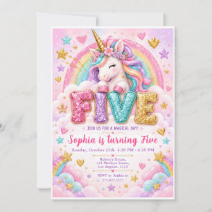 Einhorn 5. Geburtstag Fünf ist eine magische Sti Einladung