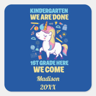 Einhorn-Abschluss Kindergarten 1. Klasse Quadratischer Aufkleber