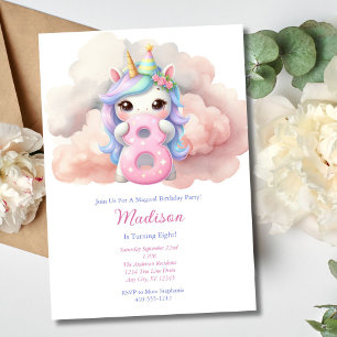 Einhorn Acht 8. Pink Blau Lila Mädchen Geburtstag Einladung