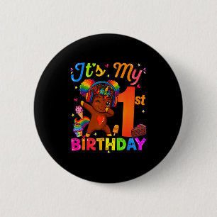 Einhorn Afro 1. Geburtstag Mädchen Natürliches Haa Button