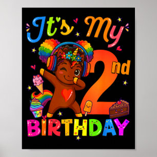 Einhorn Afro 2. Geburtstags Mädchen Naturhaar Afro Poster