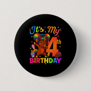 Einhorn Afro 4. Geburtstag Mädchen Natürliches Haa Button