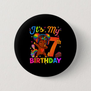 Einhorn Afro 7. Geburtstag Mädchen Natürliches Haa Button