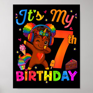 Einhorn Afro 7. Geburtstag Mädchen Natürliches Haa Poster