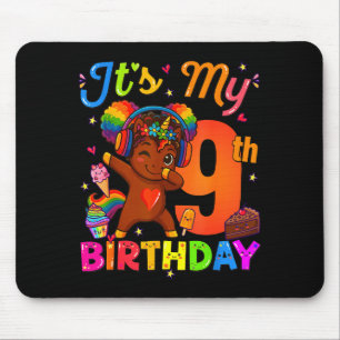 Einhorn Afro 9. Geburtstag Mädchen Natürliches Haa Mousepad